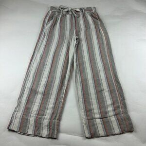 Knox Rose Neutral Stripe Linen Blend Belted Wide Leg Pant L